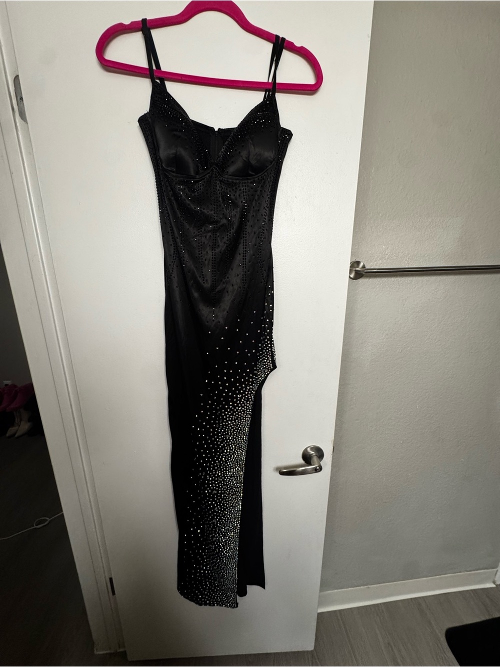 Windsor Black High-Slit Embellished Evening Dress